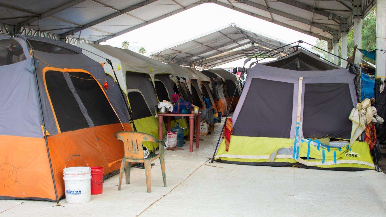 Tents crowded together in Matamoros camp. 