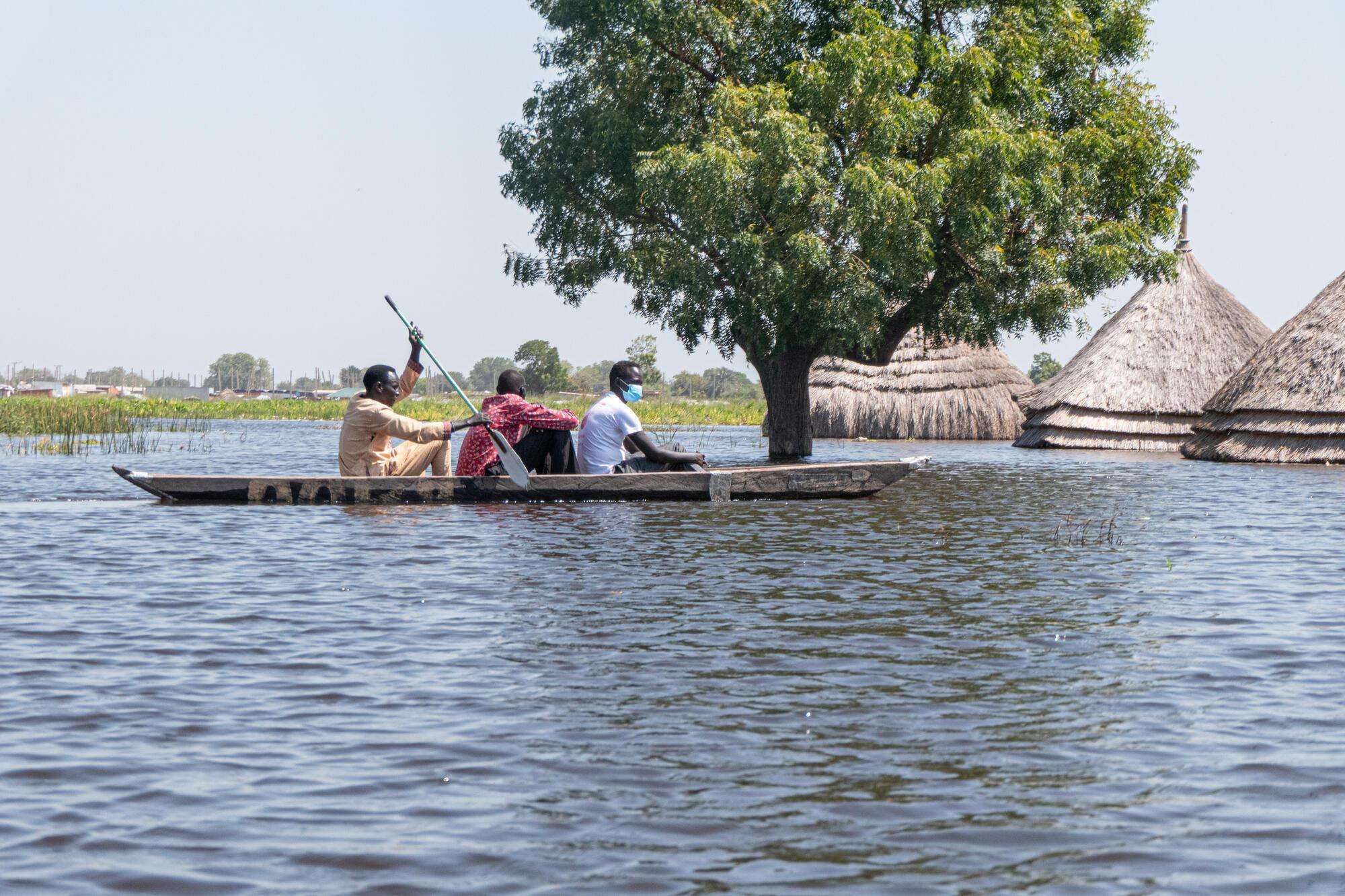 Canoe in floodwaters