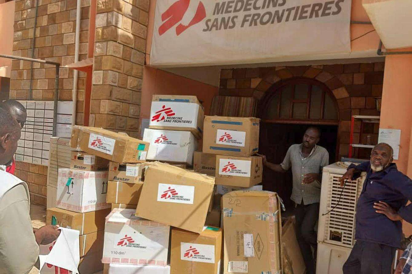 Boxes of MSF donations to hospitals in Khartoum state, Sudan