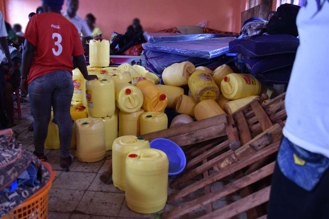 Jerrycans distributed by MSF at a displacement camp in Mathare.