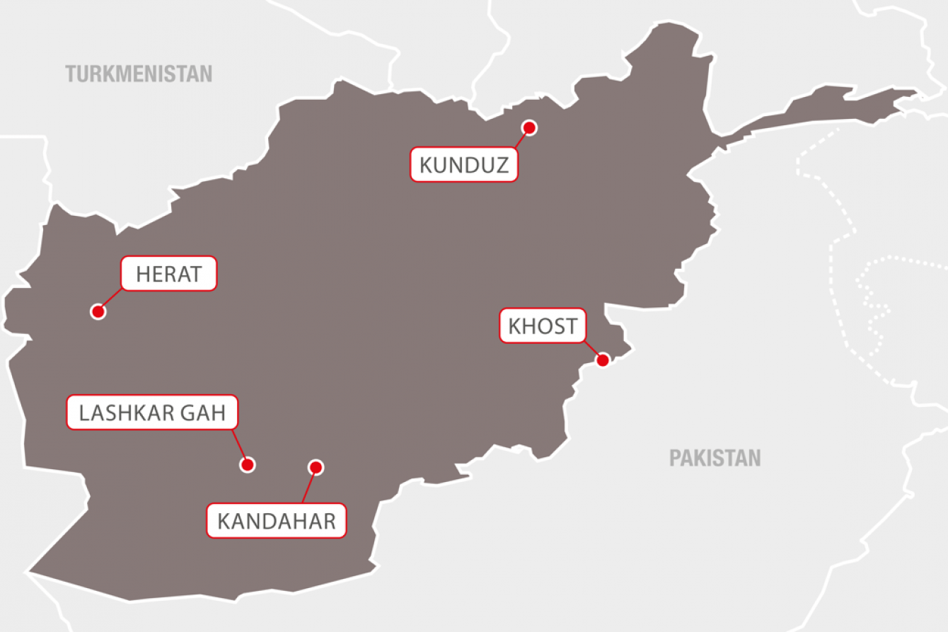 Map of the five provinces with projects. 