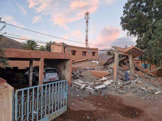 Collapsed buildings in Talat Nyakoub, Morocco, after the earthquake.